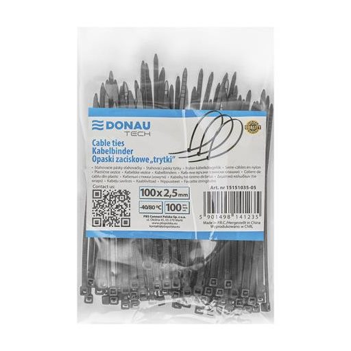 Kábelkötegelő, gyorskötöző, 2,5x100mm, DONAU "Tech", fekete