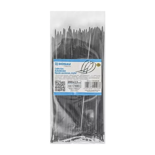 Kábelkötegelő, gyorskötöző, 2,5x200mm, DONAU "Tech", fekete