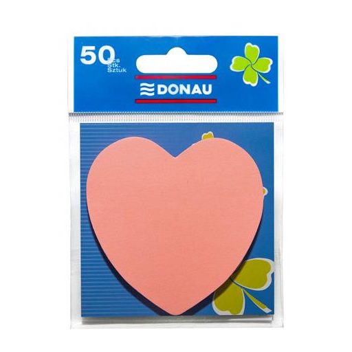 Öntapadó jegyzettömb, szív alakú, 50 lap, DONAU, rózsaszín