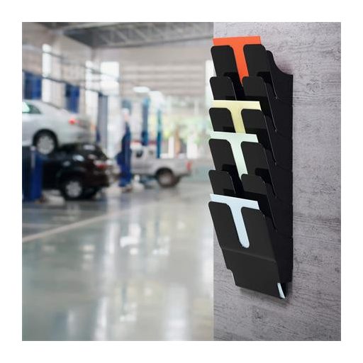 Prospektustartó, fali, álló, A4, DURABLE "FLEXIPLUS 6", fekete