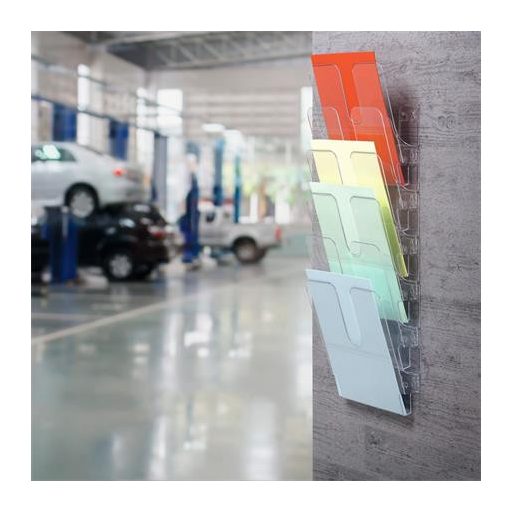 Prospektustartó, fali, álló, A4, DURABLE "FLEXIPLUS 6", áttetsző