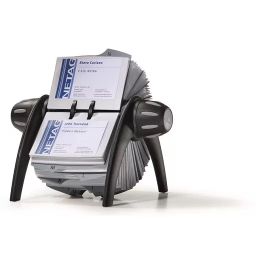 Névjegykártyatartó, műanyag, 400 db-os, forgatható, fekvő, DURABLE, "VISIFIX®", fekete