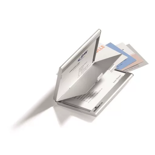 Névjegykártyatartó tárca, fém, 20 db-os, DURABLE "CARD BOX DUO", ezüst