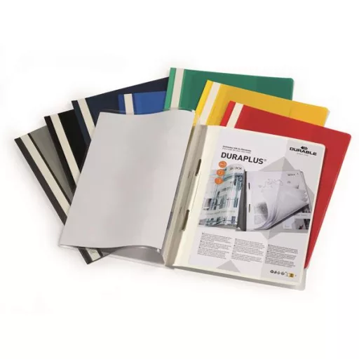 Gyorsfűző, A4, széles, panorámás, DURABLE "DURAPLUS®", sárga