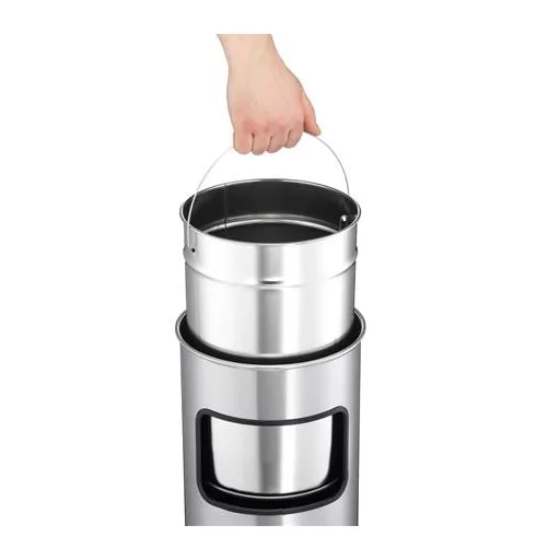 Tűzálló szemetes, kerek, hamutartóval, DURABLE "Safe", ezüst