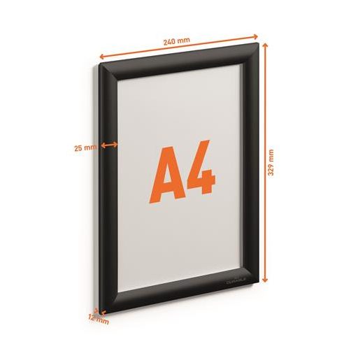 Posztertábla, fali, A4, alumínium keret, DURABLE, fekete
