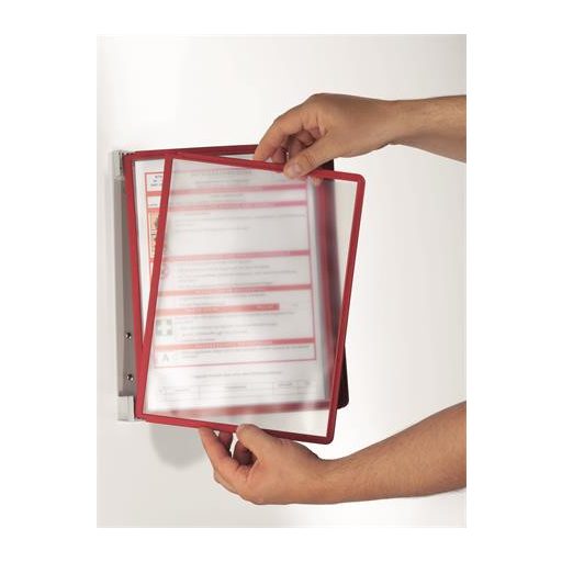 Bemutatótábla tartó, fali, 5 db bemutatótáblával, DURABLE "VARIO® WALL 5", piros