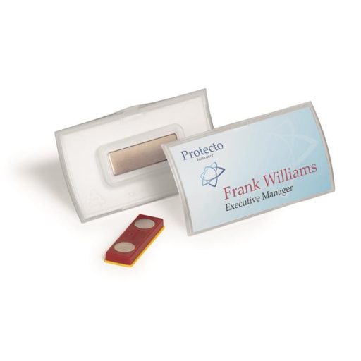 Névkitűző, mágnessel, elfordulásgátlóval, 75x40 mm, DURABLE "CLICK FOLD"