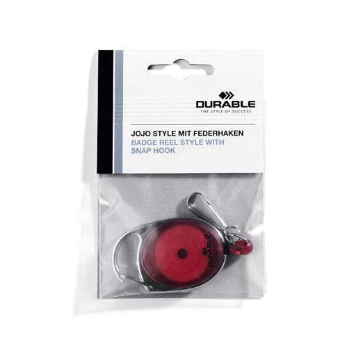 Azonosítókártya-tartó, kihúzható, karabineres, DURABLE "Style", piros