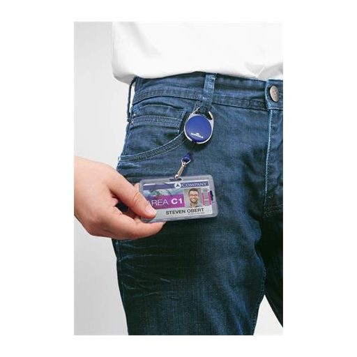 Azonosítókártya-tartó, kihúzható, karabineres, DURABLE "Style", sötétkék