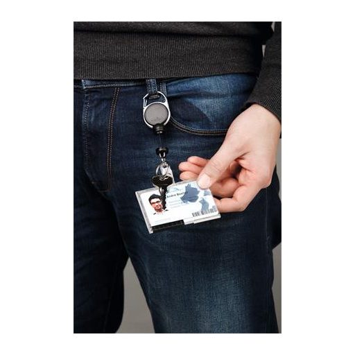 Azonosítókártya-tartó, kihúzható, patentos, DURABLE "Extra Strong", fekete