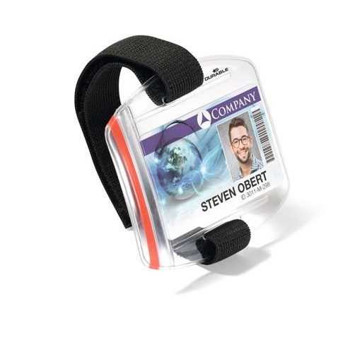 Azonosítókártya tartó, 1db kártyához, karra rögzíthető, DURABLE, áttetsző