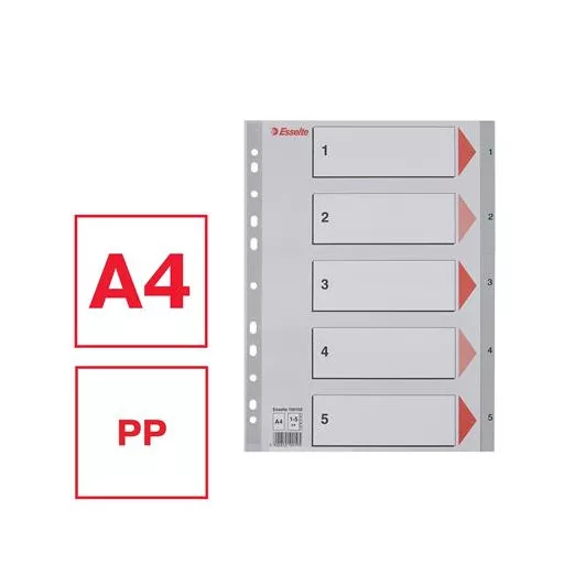 Regiszter, műanyag, A4, 1-5, ESSELTE, szürke