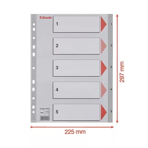 Regiszter, műanyag, A4, 1-5, ESSELTE, szürke