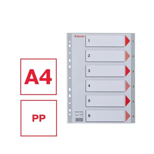 Regiszter, műanyag, A4, 1-6, ESSELTE, szürke