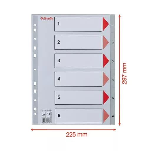 Regiszter, műanyag, A4, 1-6, ESSELTE, szürke