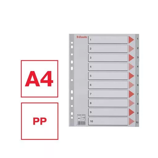 Regiszter, műanyag, A4, 1-10, ESSELTE,szürke