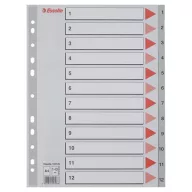 Regiszter, műanyag, A4, 1-12, ESSELTE, szürke