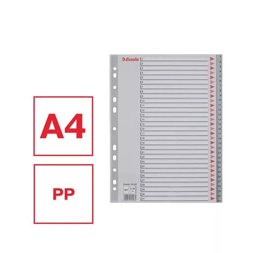 Regiszter, műanyag, A4, 1-31, ESSELTE, szürke