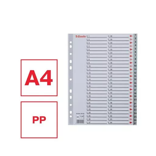 Regiszter, műanyag, A4, 1-54, ESSELTE, szürke