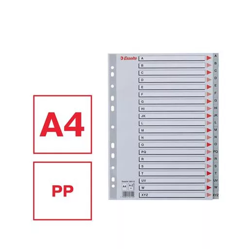 Regiszter, műanyag, A4, A-Z, ESSELTE, szürke