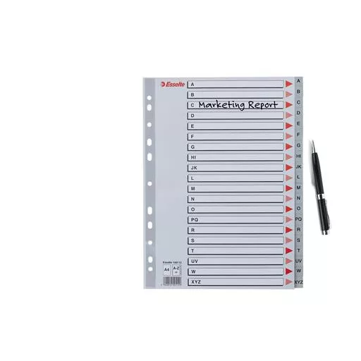 Regiszter, műanyag, A4, A-Z, ESSELTE, szürke