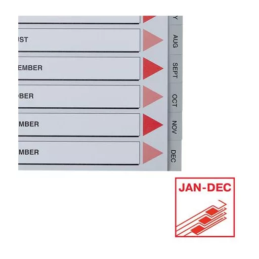 Regiszter, műanyag, A4, Jan-Dec, ESSELTE, szürke