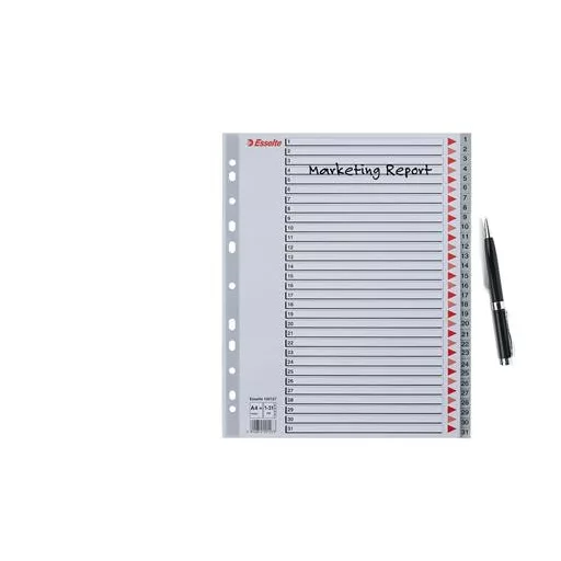 Regiszter, műanyag, A4 Maxi, 1-31, ESSELTE, szürke