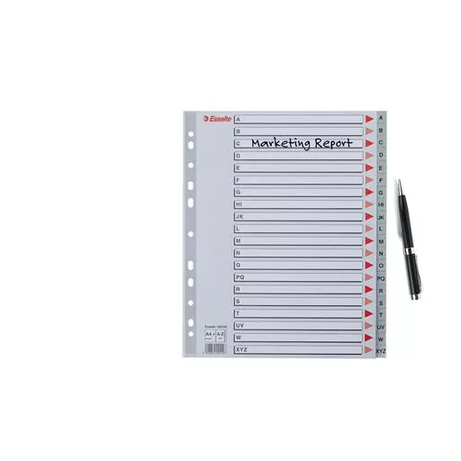 Regiszter, műanyag, A4 Maxi, A-Z, ESSELTE, szürke