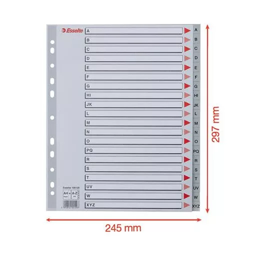 Regiszter, műanyag, A4 Maxi, A-Z, ESSELTE, szürke