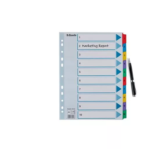 Regiszter, karton, A4, 1-10, ESSELTE "Mylar"