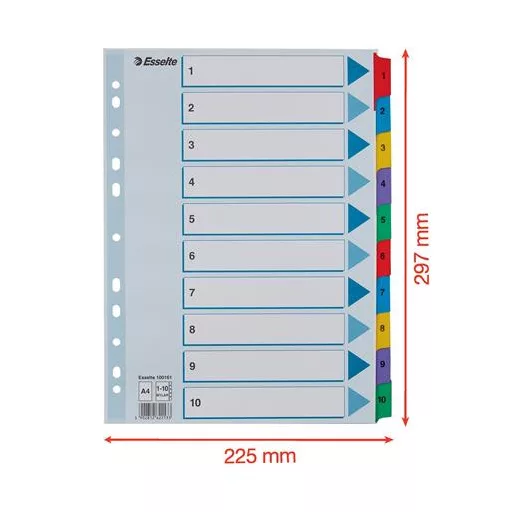 Regiszter, karton, A4, 1-10, ESSELTE "Mylar"