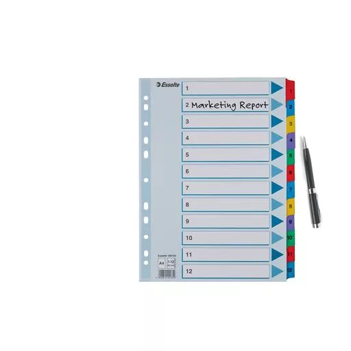 Regiszter, karton, A4, 1-12, ESSELTE "Mylar"