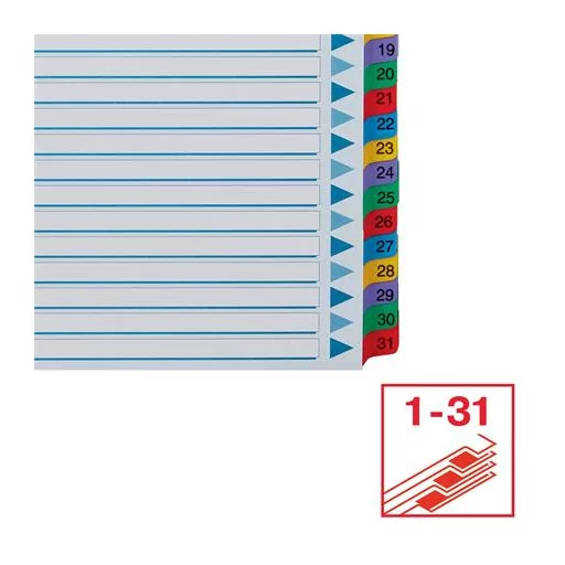 Regiszter, karton, A4, 1-31, ESSELTE "Mylar"