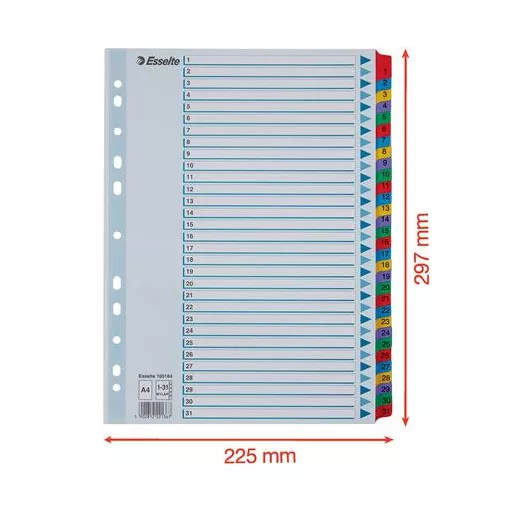 Regiszter, karton, A4, 1-31, ESSELTE "Mylar"