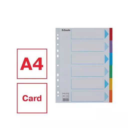 Regiszter, karton, A4, 6 részes, írható előlappal, ESSELTE "Standard", színes