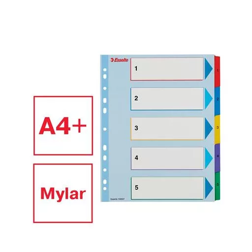 Regiszter, laminált karton, A4 maxi, 1-5, újraírható, ESSELTE