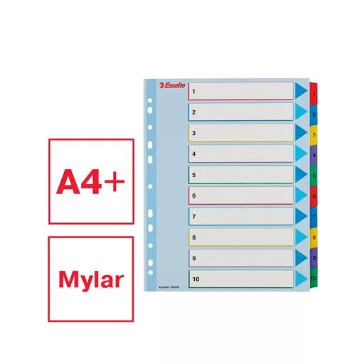 Regiszter, laminált karton, A4 Maxi, 1-10, újraírható, ESSELTE
