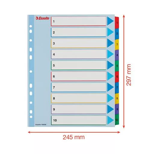 Regiszter, laminált karton, A4 Maxi, 1-10, újraírható, ESSELTE