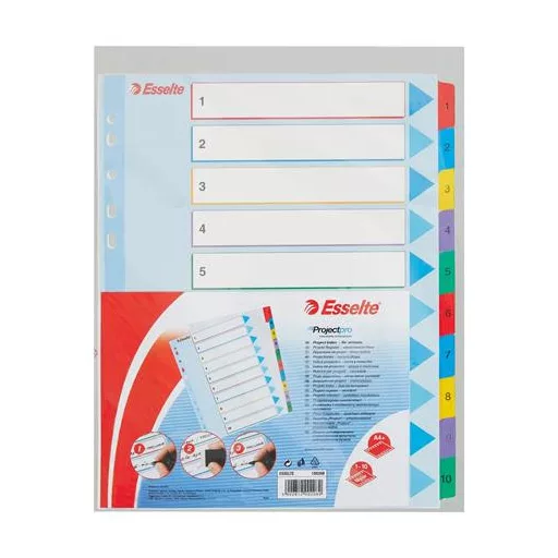 Regiszter, laminált karton, A4 Maxi, 1-10, újraírható, ESSELTE