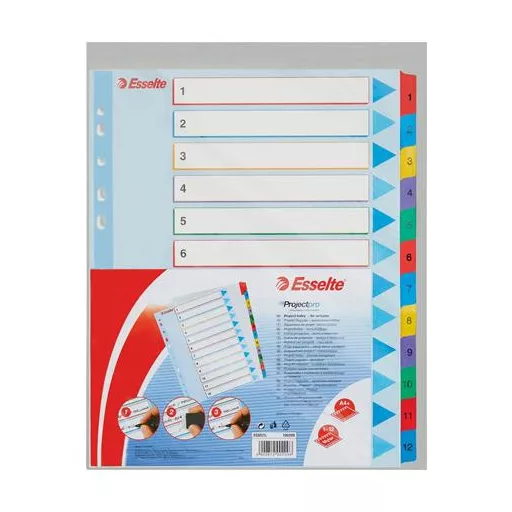 Regiszter, laminált karton, A4 Maxi, 1-12, újraírható, ESSELTE