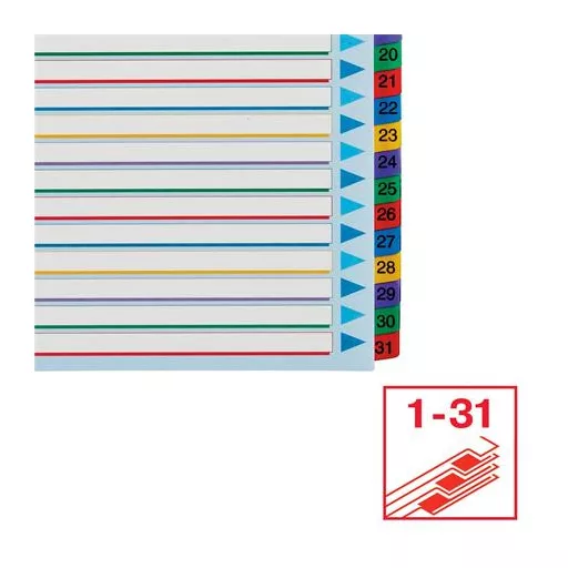 Regiszter, laminált karton, A4 Maxi, 1-31, újraírható, ESSELTE