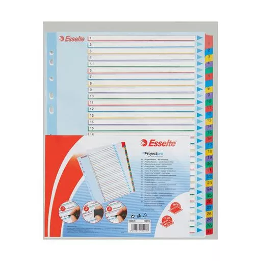 Regiszter, laminált karton, A4 Maxi, 1-31, újraírható, ESSELTE