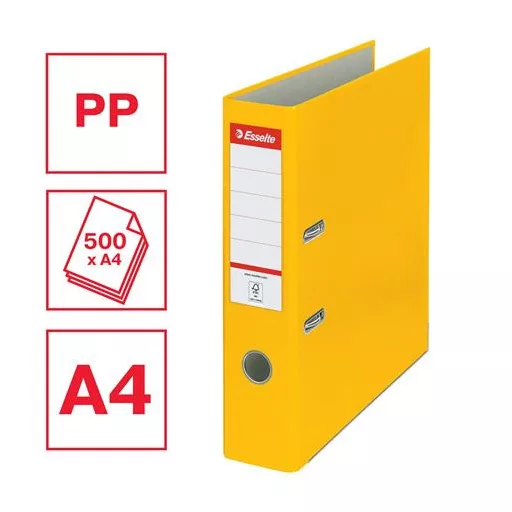 Iratrendező, 75 mm, A4, PP/karton, élvédő sínnel, ESSELTE "Economy", sárga