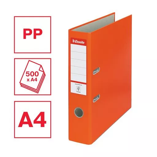 Iratrendező, 75 mm, A4, PP/karton, élvédő sínnel, ESSELTE "Economy", narancssárga