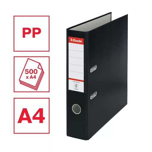 Iratrendező, 75 mm, A4, PP/karton, élvédő sínnel, ESSELTE "Economy", fekete