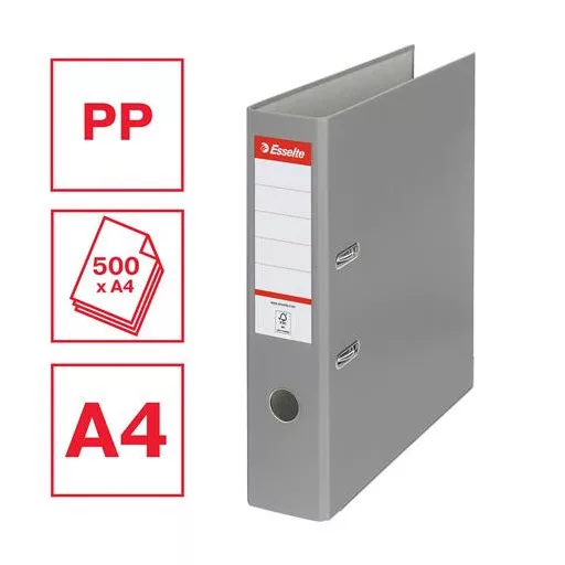 Iratrendező, 75 mm, A4, PP/karton, élvédő sínnel, ESSELTE "Economy", szürke