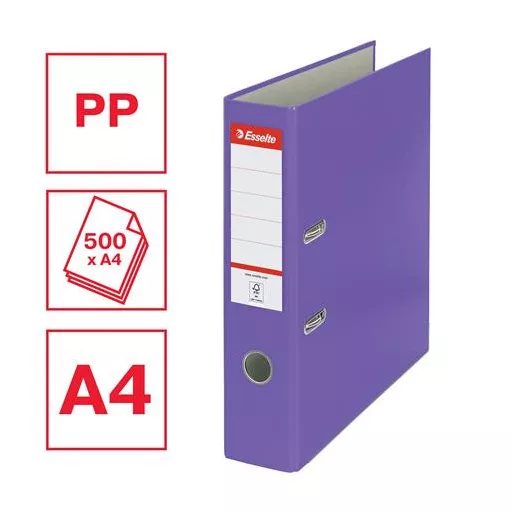 Iratrendező, 75 mm, A4, PP/karton, élvédő sínnel, ESSELTE "Economy", lila