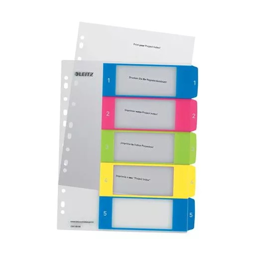 Regiszter, műanyag, A4 Maxi, 1-5, LEITZ "Wow"