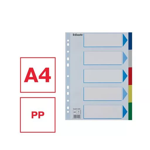 Regiszter, műanyag, A4, 5 részes, ESSELTE